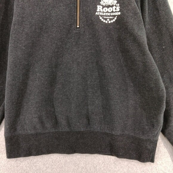 Roots Sweater 1/4 Zip Gray Long Sleeve Casual Polo Sweatshirt Logo Mens Large - Picture 3 of 12